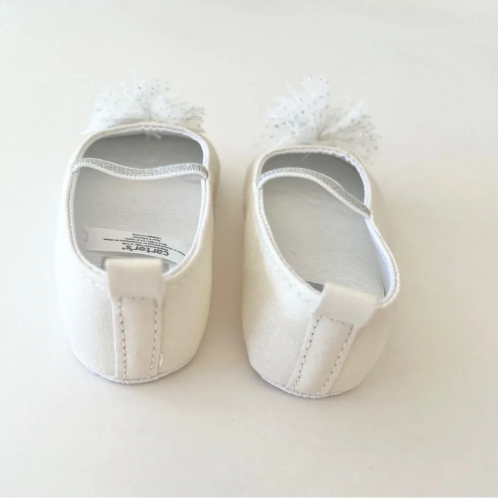 Carter's White Baby Girl Tulle Bow Mary Jane Shoes, Silver Glitter, 9-12 Months
